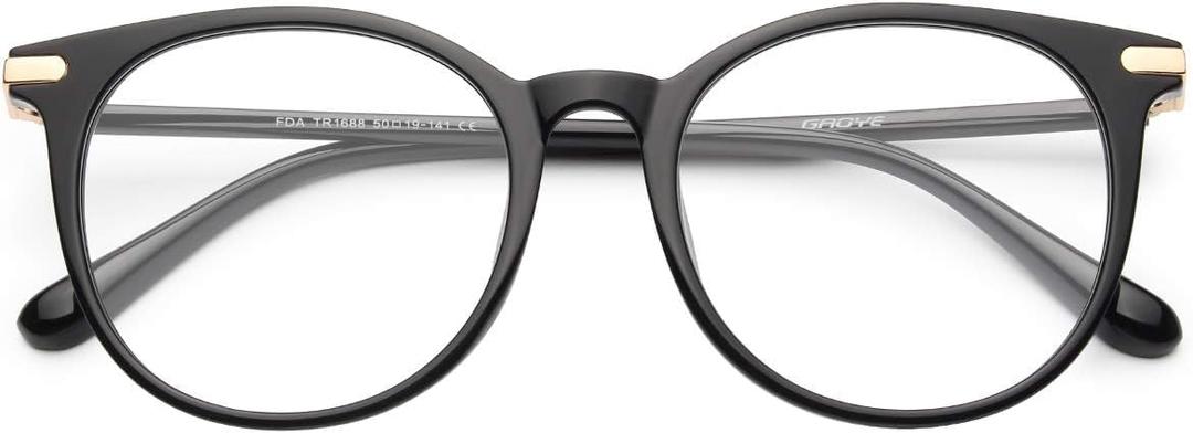 Gaoye Blue Light Blocking Glasses, Retro Round Eyewear Frame Anti Eyestrain Computer Glasses for Women Men - GY1688 (Light Black Frame/Transparent Lens)