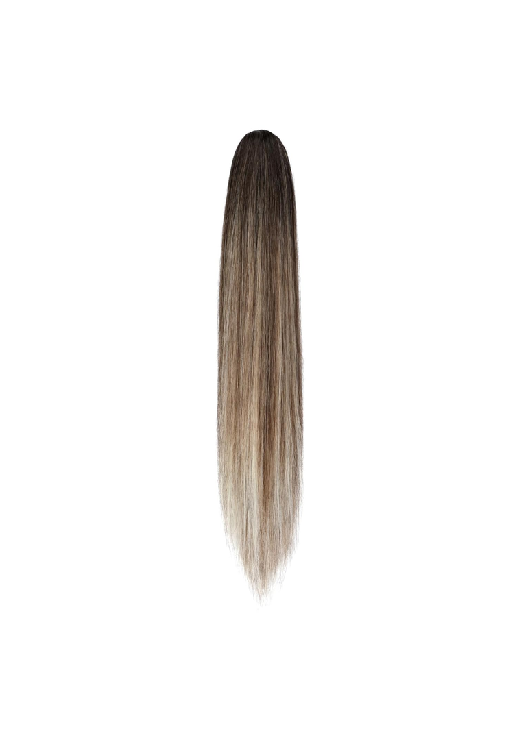 FELENDY Ponytail Extension Claw 18" 20" Curly Wavy Straight Clip in Hairpiece One Piece A Jaw Long Pony Tails for Women (Dark Brown Mix Ombre Blonde,Straight)