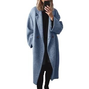 Chouyatou Women's Winter Double Breasted Wool Coat Long Sleeve Notch Lapel Long Trench Coat, 2XL