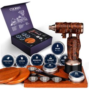 Electric Whiskey Smoker Kit - Rechargeable Smoker Gun for Drinks Food, Smoked Old Fashion Cocktail Bourbon Infusing Kit, 8 Wood Chips, Birthday Unique Gifts for Men Husband, Bar Tool Set, Brown