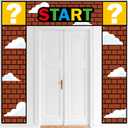 3Pcs Super Bros Door Decoration Set Super Video Games Door Banner Bricks Decorations Brother Adventure Decor for Baby Shower Boys Gamer Birthday Party Decorations Favors