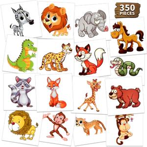 6 x Waterproof Temporary Tattoos For Kids - 350 Pieces | Animals, Insects and Sea Animals | Temporary Tattoo Sheets for Boys | Party Favor for Goody Bags | Non-toxicSkin-Safe*Cosmetic-Grade