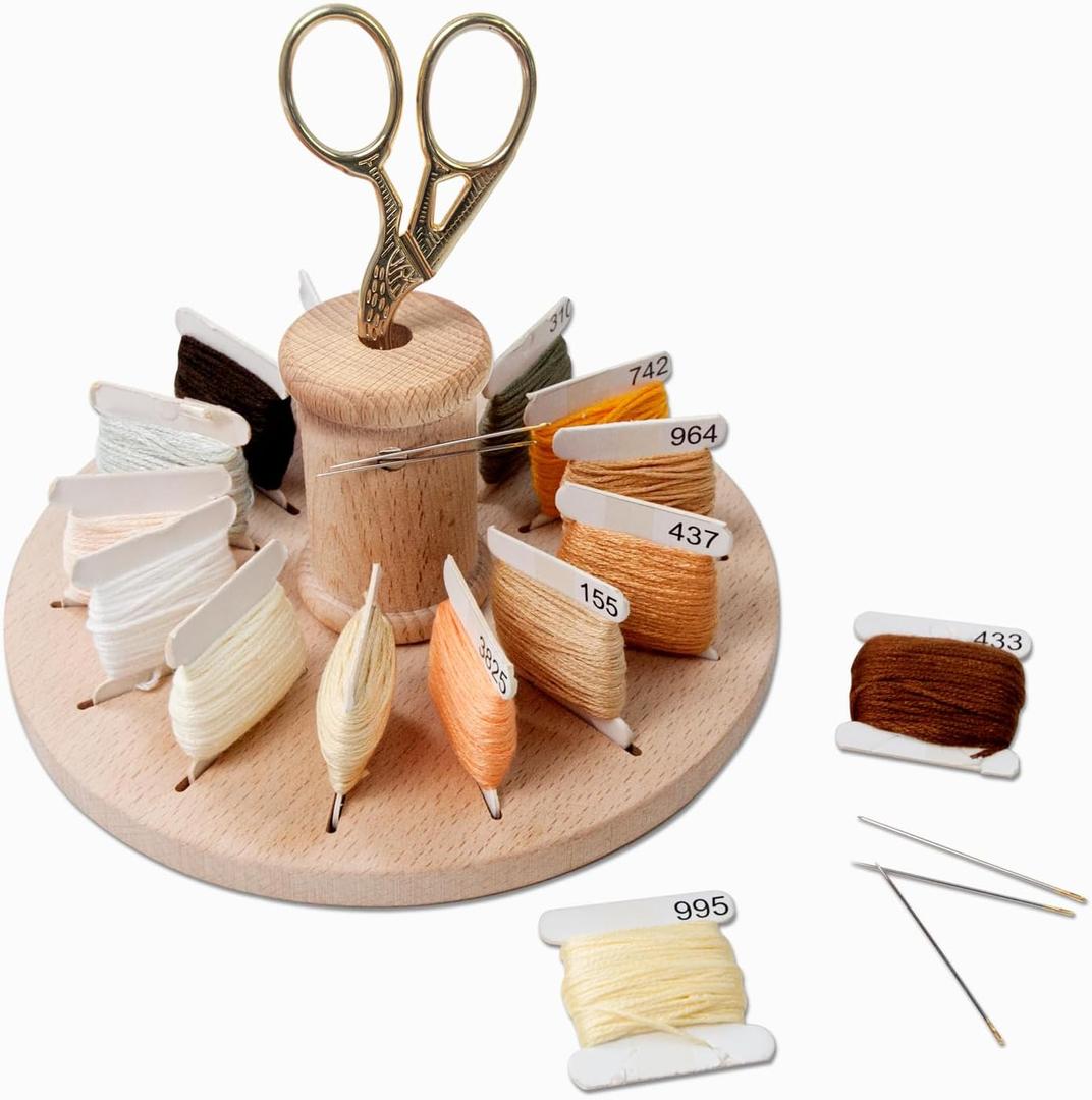 Lampstop Bobbin Rack for Embroidery Floss Beech Wood Floss Organizer (Round)