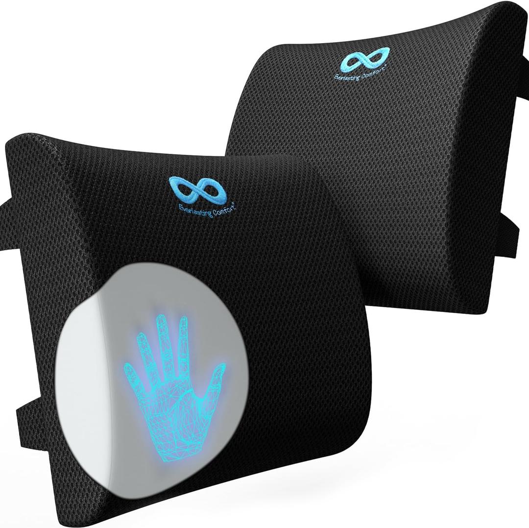 Everlasting Comfort Lumbar Support Pillow for Office Chair - Memory Foam Back Cushion for Chair, Car - Lumbar Pillow Promotes Better Posture, Back Relief - Ideal for Gaming and Desk Chairs - 2 Pack
