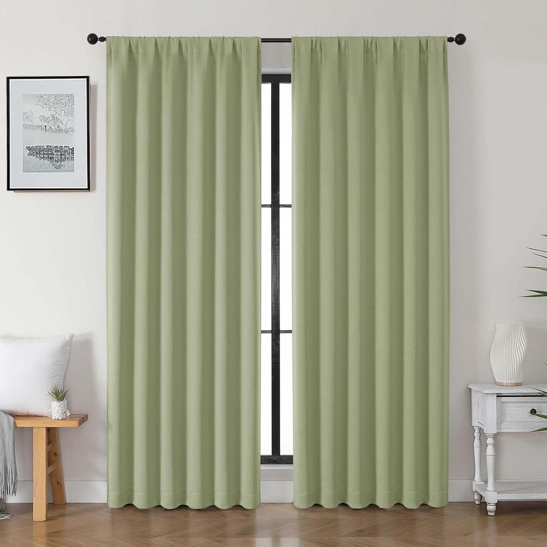 Gwine Sage Green Blackout Curtains for Bedroom 84 inches Long 2 Panels Set, Solid Noise Reducing Thermal Insulated Blackout Curtains for Living Room with Rod Pocket, Each 50" Wx84 L