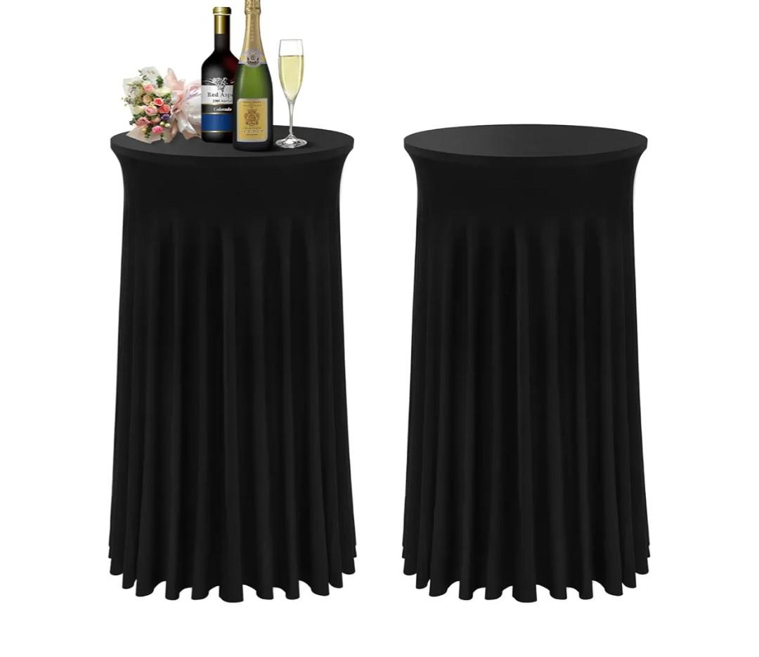 BDDC Cocktail Table Covers - 2 Pack 24"x 43" Black Cocktail Table Tablecloth with Natural Wavy Round Skirt for Bar Wedding Party Banquet