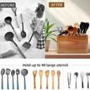 Wooden Kitchen Utensil Holder Organizer for Counter or Countertop, Large Wooden Utensil Holder for Storage Cooking and Silverware with 3 Compartment, Acacia Rustic Wood Container Extra Large