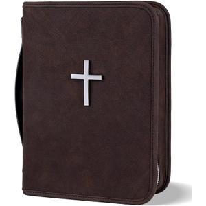 Vegan Leather Bible Cover Case, Bible Bag with Phone Pocket, Bible Case for Men Women, Christian Gift Box Packaging (Brown)