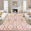 YesRug 8x10 Rug for Living Room, Washable Pink Rugs Boho Moroccan Trellis Area Rug with Vibrant Hues for Bedroom, Farmhouse, Dining Room, Kids Playroom Low-Profile Throw Non-Slip Backing Large Carpet