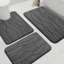 YIHOUSE Memory Foam Bathroom Rug Set, 3 Pieces - Dark Grey (Ultra Soft, Absorbent, Non-Slip, Machine Washable), Size: 1'8" x 2'8"