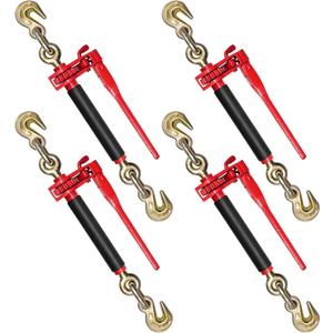 4 Pack 5/16" - 3/8" Heavy Duty Folding Handle Ratchet Chain Binder Load Binder with Grab Hooks 7,100 lbs WLL | Chain Binders for Flatbed Truck Trailer Tie Down