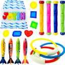 JOYIN 18Pcs Diving Pool Toys for Kids, Swimming Pool Toy with Storage Bag Includes 4 Pool Rings, 4 Diving Sticks, 4 Bandits, 6 Treasures Underwater Swim Pool Games for Ages 8-12