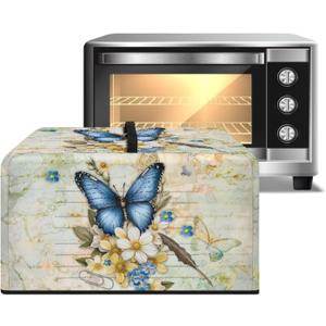 Microwave Oven Dust Cover, Stain-Resistant Kitchen Electrical Appliance Cover Countertop Ovens Decorations, S, 18.25 x 14.5 x 11 Inches, Butterfly Flower Retro Letter Print