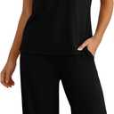Sampeel Two Piece Sets for Women Lounge Sets Matching Sets Women Clothing Airport Travel Outfits Color Block (Black, L)