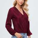 Women Long Lantern Sleeve Shirts Dressy Casual Loose Fit Fall V Neck Blouses Date Night Tops (Red, L)