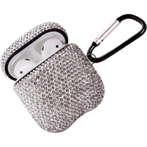 Sparkly Diamond Case for AirPods with Keychain, Shockproof Protective Premium Bling Rhinestone Cover Skin Compatible with AirPods Charging Case 2 & 1(White C18)
