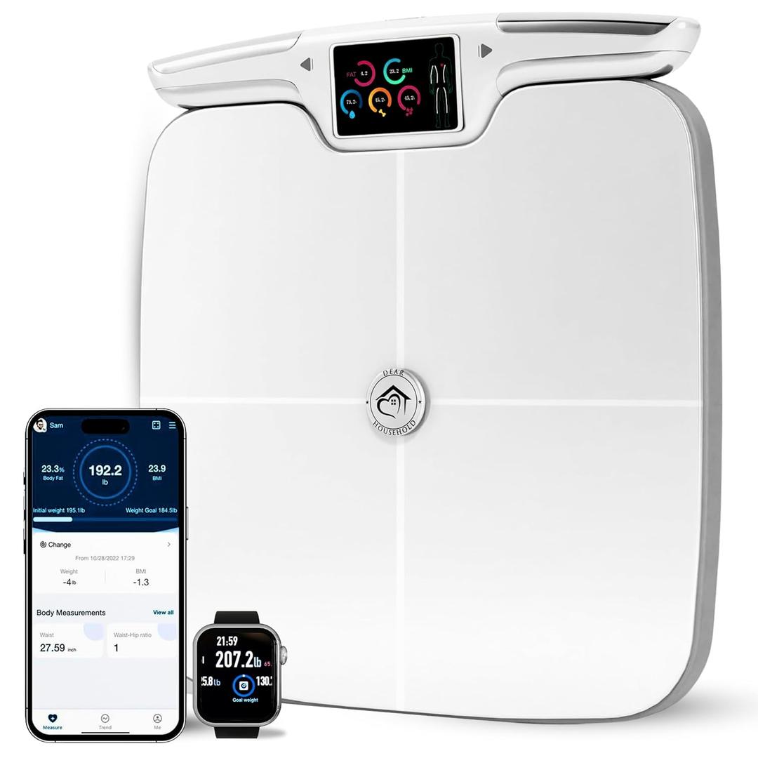 Premium Smart Digital Body Weight Scale FSA or HSA elegible - 8 Electrodes  56+Metrics -Rechargeable- WiFi & Bluetooth - Full Body Analysis -Track Body Fat, Muscle Mass, Fat Percentage, Sleek Design (White)