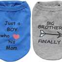 2 Pack Cotton Boy Dog Clothes Big Brother Print T Shirt Love Mom Print Pet Outfits Breathable Tank Top for Male Kittens Cats Puppies Chihuahua Teddy Yorkie (Neck Girth 11.02'') (Grey, blue)