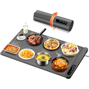 LBOLHZO Warming Mat For Food 500W Graphene High-Tech 5s Rapid Food Warming Mat 6-Temp And 6h Timer Food Warmer Auto Shut Off Chafing Dishes For Buffet Roll Up Food Warmers For Parties Buffet 24"Dx16"W (Grey)