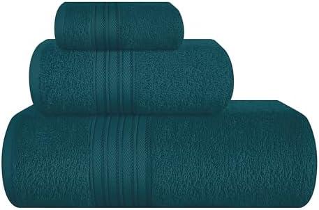 BOUTIQUO Ultra Soft 3 Pack Cotton Towel Set, Contains a Bath Towels 28x55 inch, a Hand Towels 16x24 inch & a Wash Coths 12x12 inch, Ideal Everyday use, Compact & Lightweight - Teal
