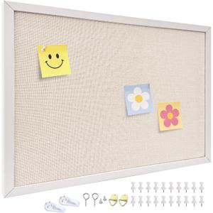 24'' x 36'' Linen Bulletin Board, Large Corkboard, White Oak Frame Linen Cork Board, Vision Board and Decorative Hanging Pin Board