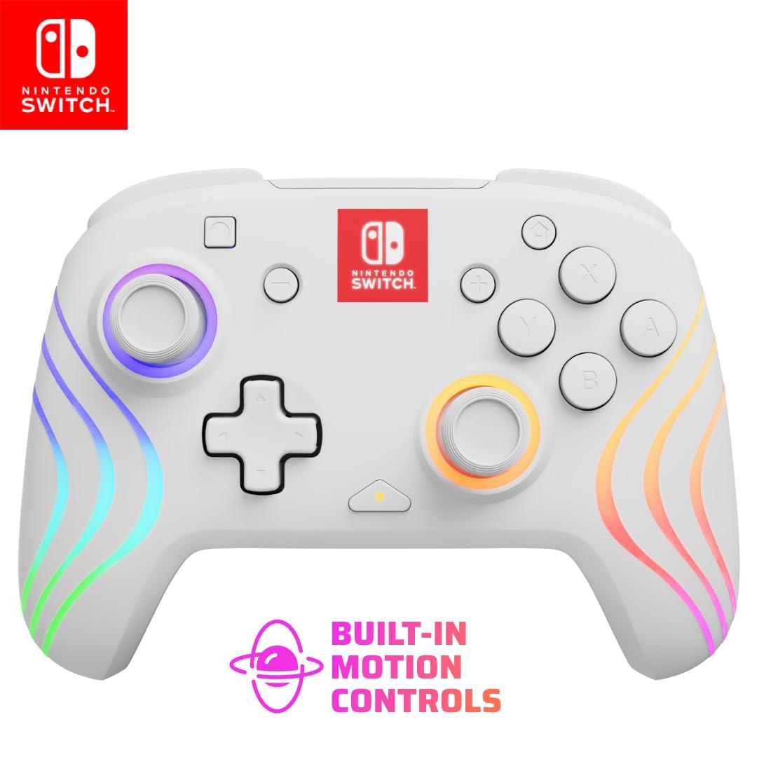 PDP Gaming Afterglow Wave Wireless Nintendo Switch Pro Controller - Officially Licensed, Nintendo Switch 2, Switch Lite/OLED, RGB LED Customization, App Controls, Rechargeable Battery Power - White
