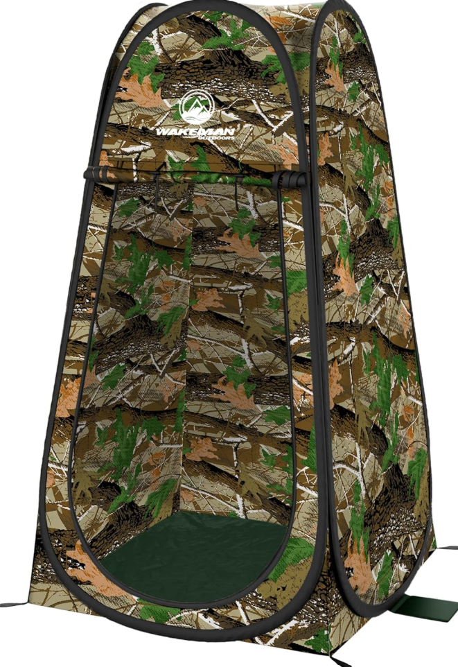 GVDV Privacy Shower Tent, Dressing Room, or Portable Toilet Stall with Carry Bag for Camping, Beach, or Tailgate by Wakeman Outdoors (Camo)