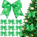 12 Pcs St Patricks Day Tree Bows Decorations,6 Inch St Patricks Ornaments with Irish Shamrock for Tree Home Party Front Door Indoor Outdoor Holiday Decor (Green)