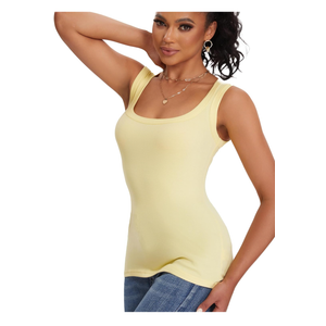 ASAIR Tank Tops for Women Racer Back Square Neck Sexy Ribbed Basic Trendy Sleeveless T Shirts Woman, Extra Small, Yellow, X-Small