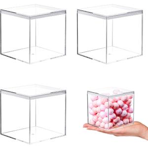 Kamehame Acrylic Boxes for Display 3 Pack Clear Plastic Square Cube, 3.3x3.3x3.3Inch/85x85x85mm Small Acrylic Box with Lid, Candy Pill and Tiny Jewelry Storage Boxes Organize Containers