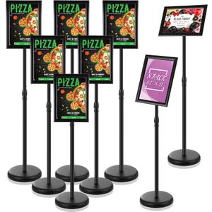 LEIFIDE 8 Pack Adjustable Heavy Duty Pedestal Sign Holder Floor Stand 8.3 x 11.7'' Adjustable Sign Holder Poster Stand with Aluminum Snap Open Frame, Screen Size A4(Black,8.3 x 11.7'')