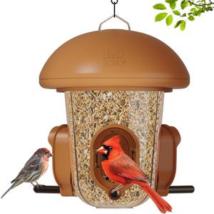 LONA Bird Feeders for Outdoors Hanging  3 Separate Compartments, 3 Feeding Ports, Weatherproof Dome & 3 Ways to Hang, Large Capacity for Cardinals/Finches (Brown (Normal)