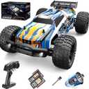 Holyton 1:10 Large High Speed Remote Control Car with LED Shell Lights, 48+ KM/H, 4WD Offroad Monster Truck for Adults & Kids, Hobby RC Truck Vehicle, 2 Battery Crawler Toy Gift for Boy
