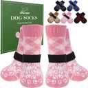 EXPAWLORER Dog Socks for Hot Pavement to Prevent Licking Paws, Anti Slip Doggie Booties Grippy Shoes for Hardwood Floors, Boots & Paw Protectors for Small Medium Large Senior Dogs Pink XL