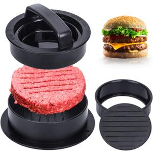 Burger Press, Hamburger Press Patty Maker With 100Pcs Hamburger Patty Paper, 3 in 1 Non Stick Patty Mold for Stuffed Burgers, Sliders, Veggie Beef Burger, Kitchen Barbecue Tool Grilling Accessories