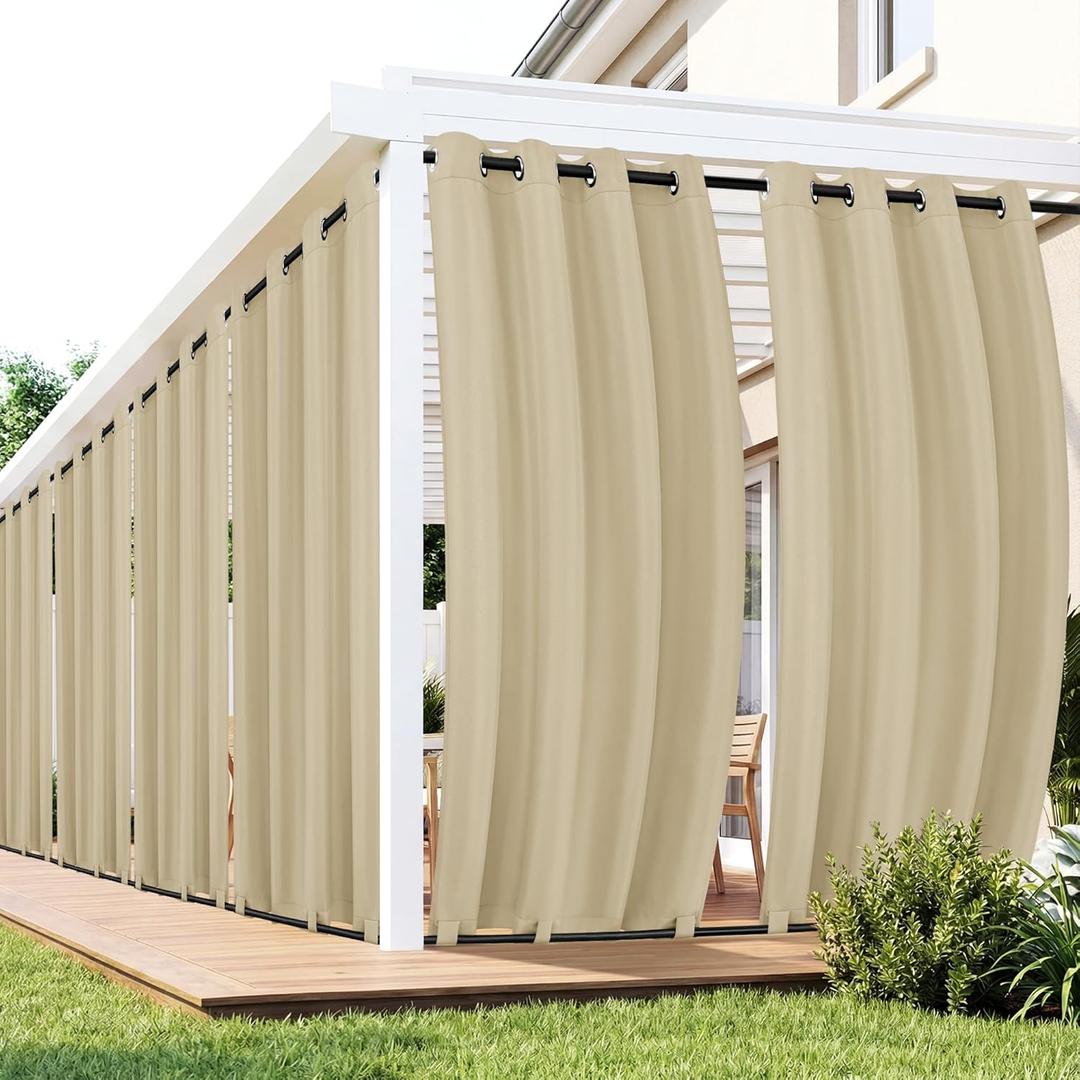 Outdoor Curtains for Patio Waterproof 6 Panels - Windproof, Privacy, Weatherproof Outside Drapes for Gazebo Pergola Porch, Grommet Top and Tab Bottom, 54x84 Inch, Cream