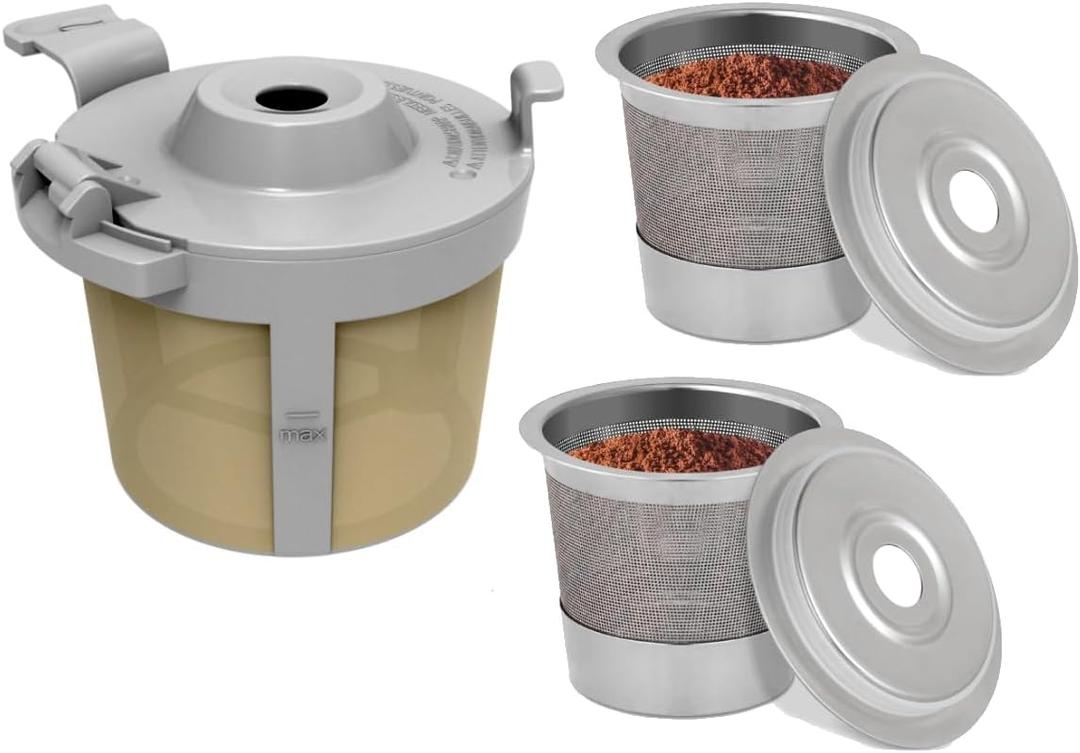 2 Stainless Steel Reusable Coffee Pod & 1 Coffee Basket for Ninja PB051, White