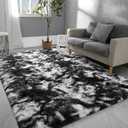 Hutha 5x8 Large Area Rugs for Living Room, Super Soft Fluffy Modern Bedroom Rug, Tie-Dyed Black White Indoor Shag Fuzzy Carpets for Girls Kids Nursery Room Home Decor