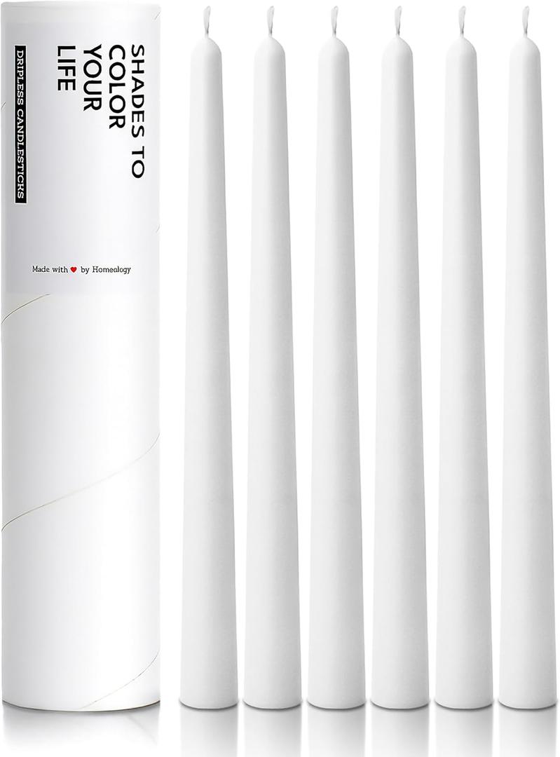 6 PK 10" Classic Taper Candles, White, 7-8 Hours Long Burning, Unscented Tall Candlesticks