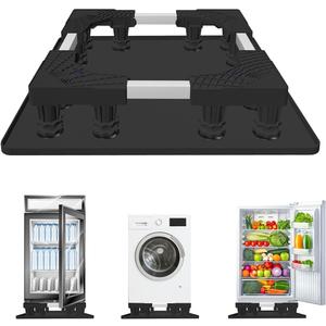 Mini Fridge Stand with Silicone Drip Tray, Universal Adjustable Base with 12 Strong Feet, 23.6" x 23.6" Mini Fridge Mat, Suitable for Small Refrigerator, Portable Compact Washer or Dryer, Black