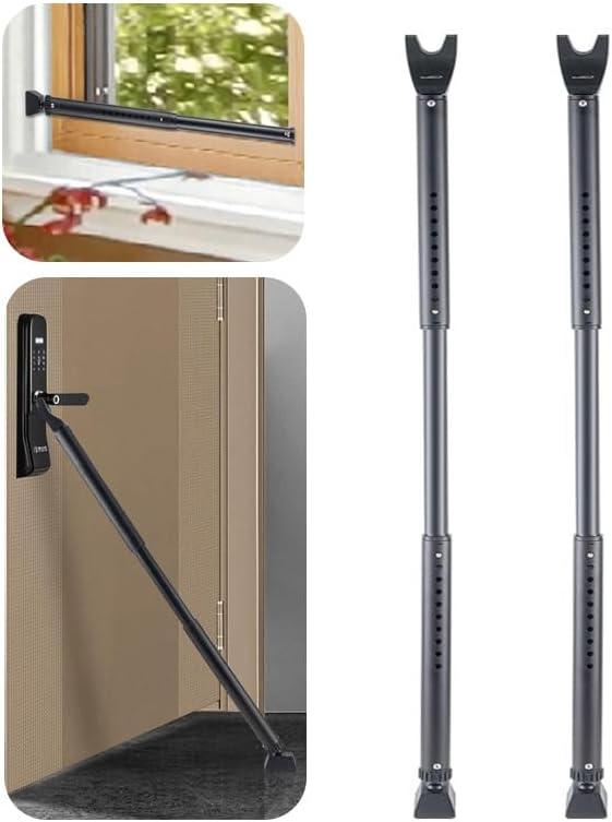 HoneSecur 2 Pack 2in1 Door Security Bar & Sliding Patio Door Stopper Security Jammer Bar Child Proof Adjustable Constructed of High Grade Iron Window Doors Security Bars, Black