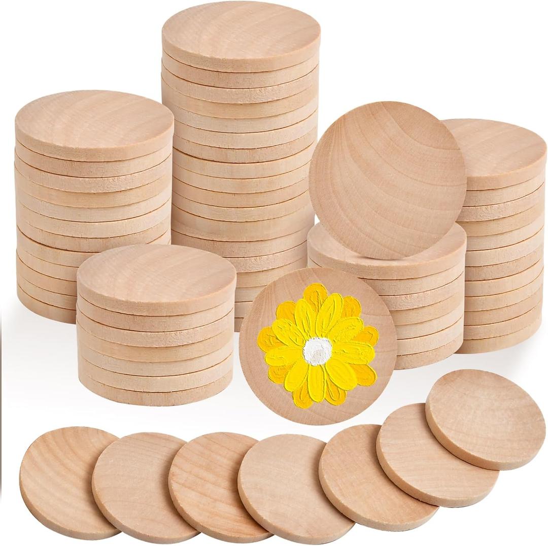 110 Pcs 2 Inch Round Wood Circle for Craft, 0.2 Inch Unfinished Wooden Slices Thick Wood Coins Blank Wooden Bulk Wood Discs Cutout Chips for DIY Arts Projects