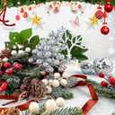 14Pcs Christmas Glitter Berries Stems Silver Christmas Tree Picks Stems 7.8 Inch Artificial Picks Fake Holly Winter Berry Branches for Christmas Tree Ornament DIY Crafts Wreath Holiday and Home Decor