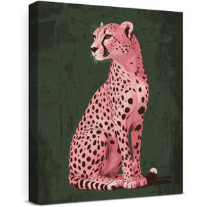 Pink Cheetah Canvas Wall Art Modern Cheetah Animal Print Poster Framed Painting for Home Living Room Wall Decor 8x10 Inch
