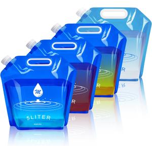 Water Container Bags, 4 Packs BPA Free No-Leak Foldable Plastic 1.3 Gallon Water Container Bag for Camping Hiking Backpack Emergency Storage Jug