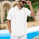 Runcati Mens Short Sleeve Guayabera Shirts Cuban Button Down Casual Shirt (L)