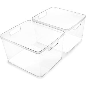 BINO | Plastic Bins, Large - 2 Pack | THE LUCID COLLECTION | Multi-Use| Built-In Handles | BPA-Free | Clear Storage Containers | Fridge Organizer | Pantry & Home Organization