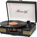 Retrolife Record Player 3 Speed Bluetooth Portable Suitcase Vinyl Player with Built-in Speakers Turntable Enhanced Audio Sound PU Leather Vintage (Black)