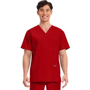 Cherokee Men's V-Neck Top Traditional fit with 4 Pockets, Ultra Soft, Durable, Fade Resistant, 2-Way Stretch Fabric - WW695 (Red, S)