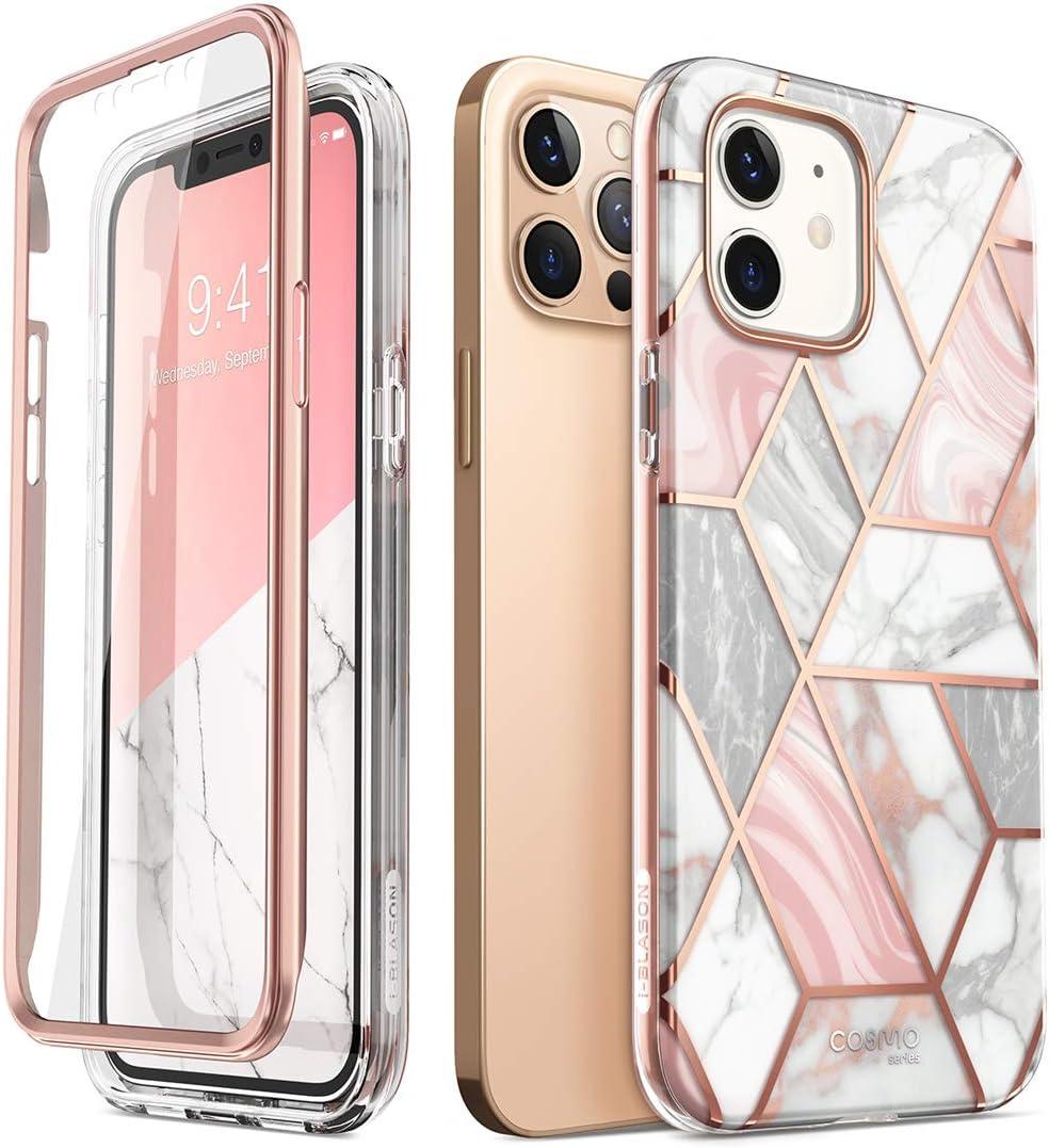 i-Blason Cosmo Series Case for iPhone 12 / iPhone 12 Pro 5G 6.1 inch (2020 Release), Slim Full-Body Stylish Protective Case with Built-in Screen Protector (Marble)